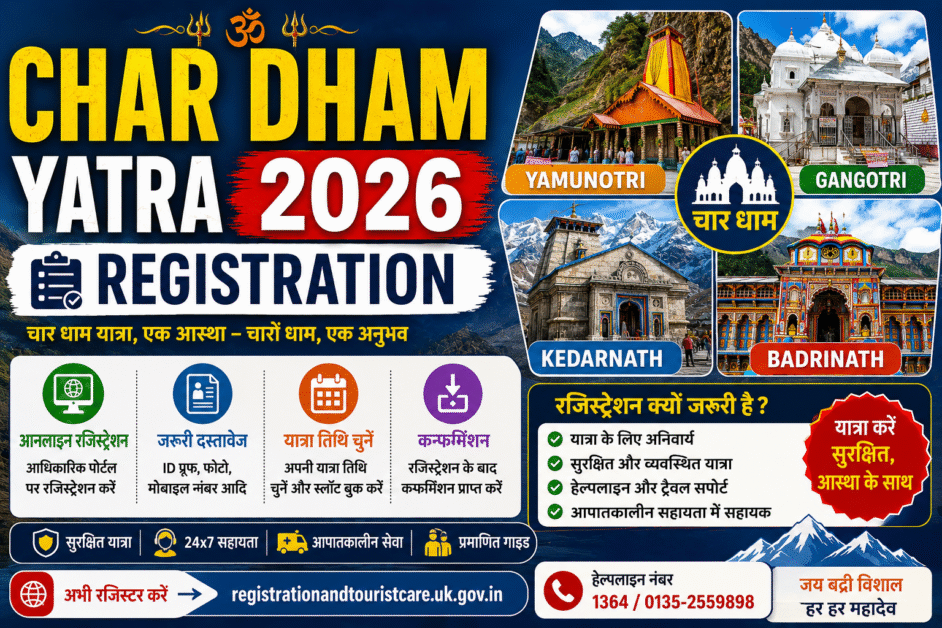 चार धाम यात्रा 2026 रजिस्ट्रेशन प्रोसेस पूरी जानकारी (Char Dham Yatra 2026 Registration Process Explained) 1 चार धाम यात्रा 2026 रजिस्ट्रेशन प्रोसेस पूरी जानकारी (Char Dham Yatra 2026 Registration Process Explained)