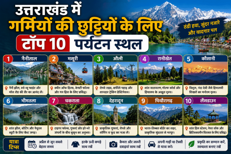 उत्तराखंड में गर्मियों की छुट्टियों के लिए टॉप 10 पर्यटन स्थल (Top 10 Tourist Places in Uttarakhand for Summer Vacation)